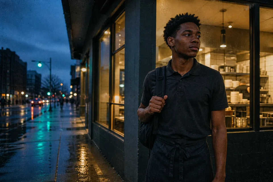 A young frontline employee after a shift