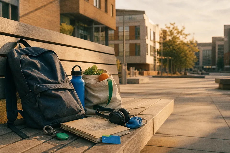 Objects from a full student week, including study, connection, and everyday life